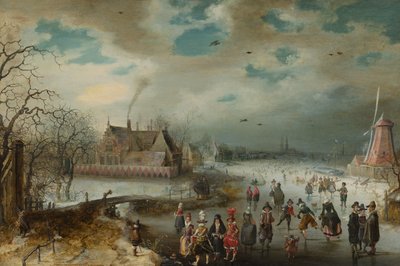 Schlittschuhlaufen auf dem gefrorenen Amstel-Fluss von Adam van Breen